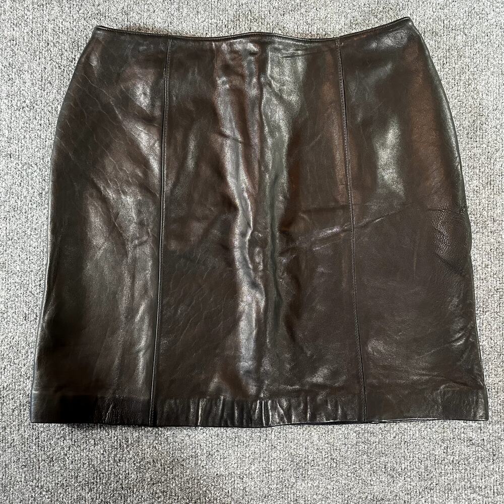 Talbots Womens 14 Black Genuine Leather Pencil Skirt Lined Vintage Y2K$158
